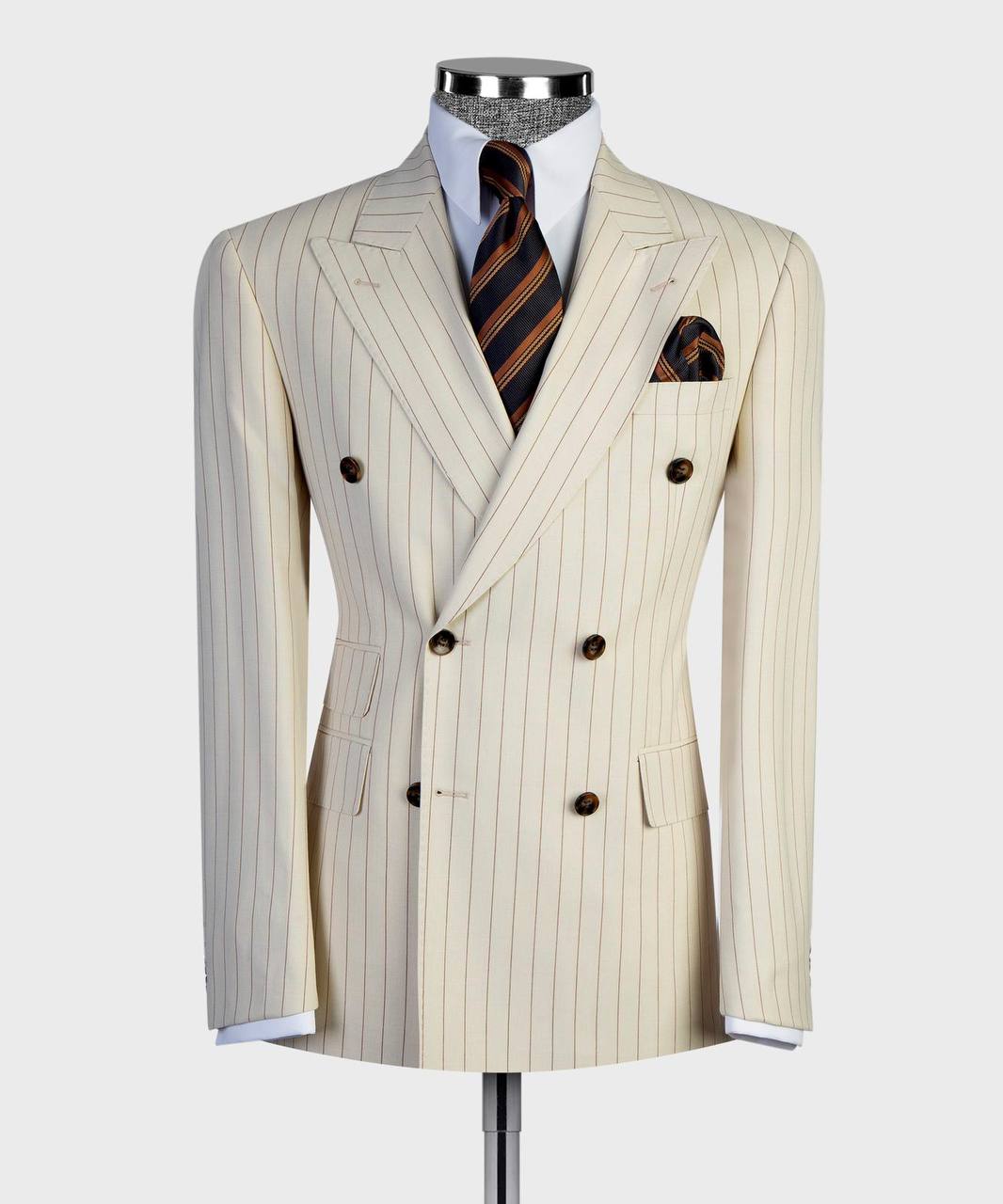 Warm Ivory / Brown Pinstripes Double Breasted Suit