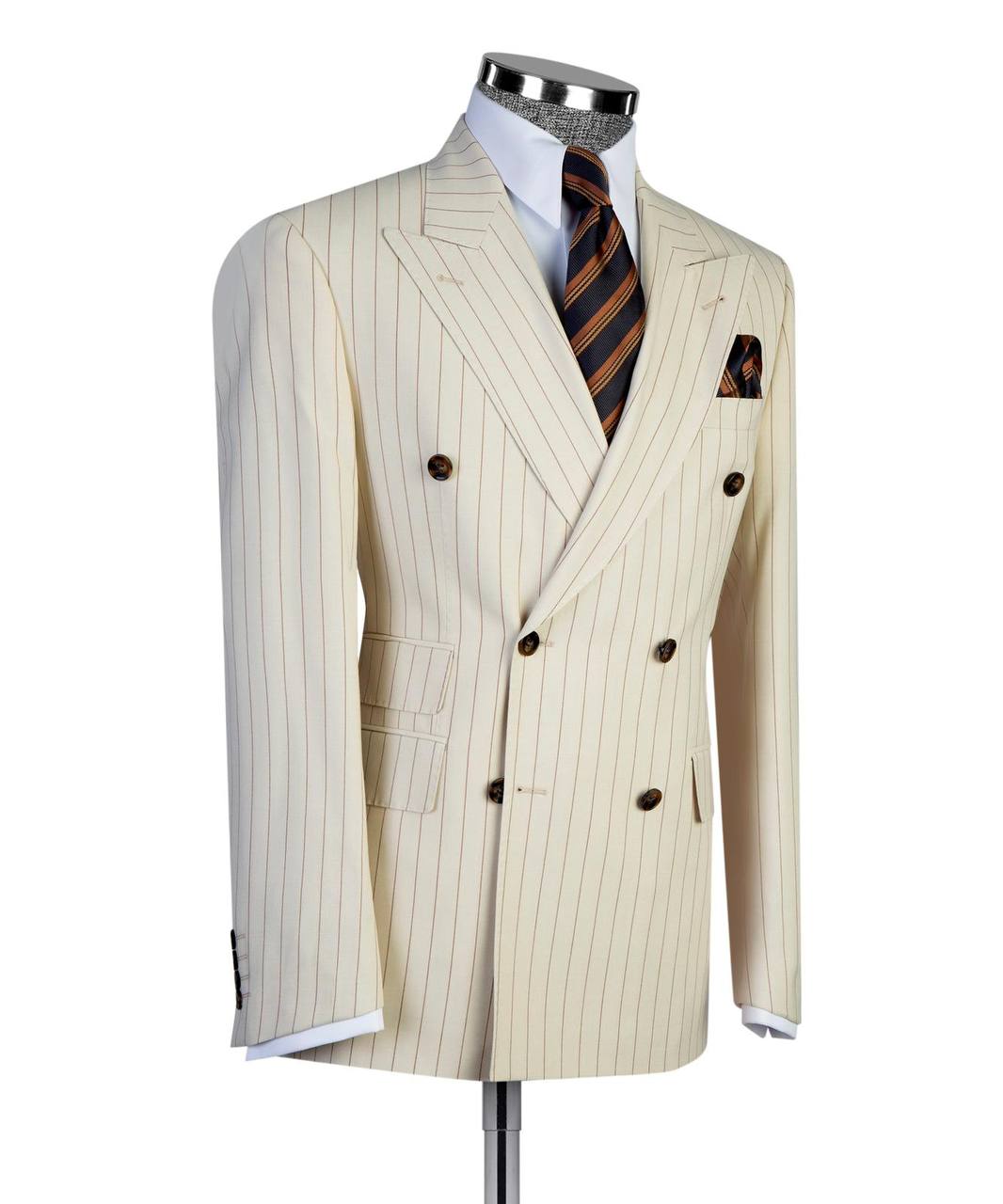 Warm Ivory / Brown Pinstripes Double Breasted Suit
