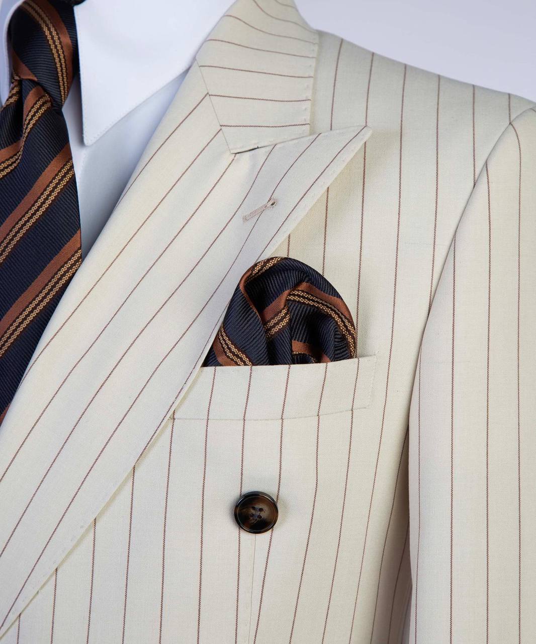 Warm Ivory / Brown Pinstripes Double Breasted Suit