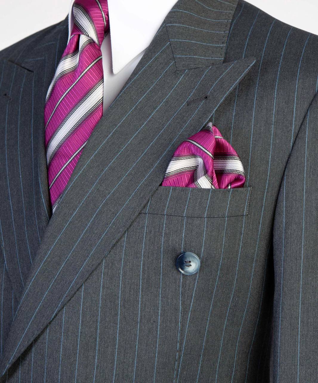 Charcoal Gray / Blue Pinstripes Double Breasted Suit