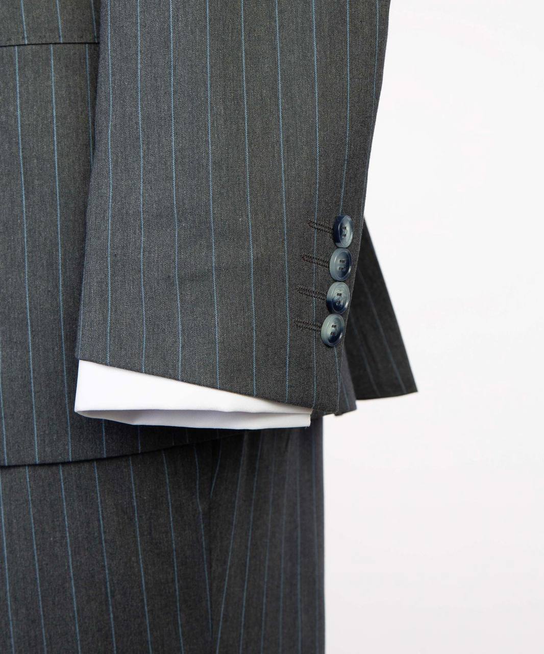 Charcoal Gray / Blue Pinstripes Double Breasted Suit