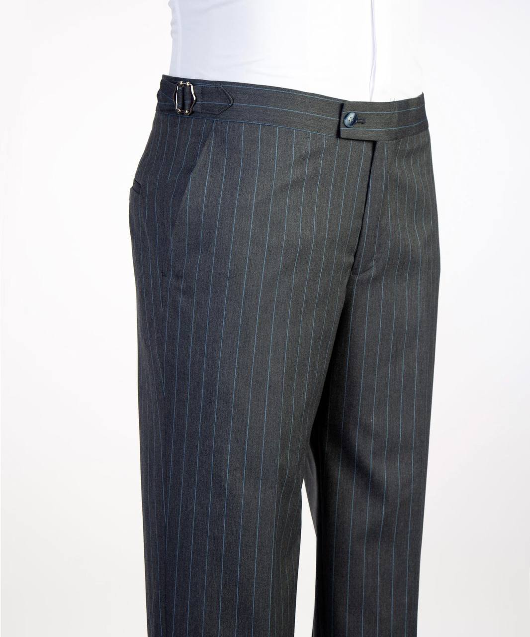 Charcoal Gray / Blue Pinstripes Double Breasted Suit