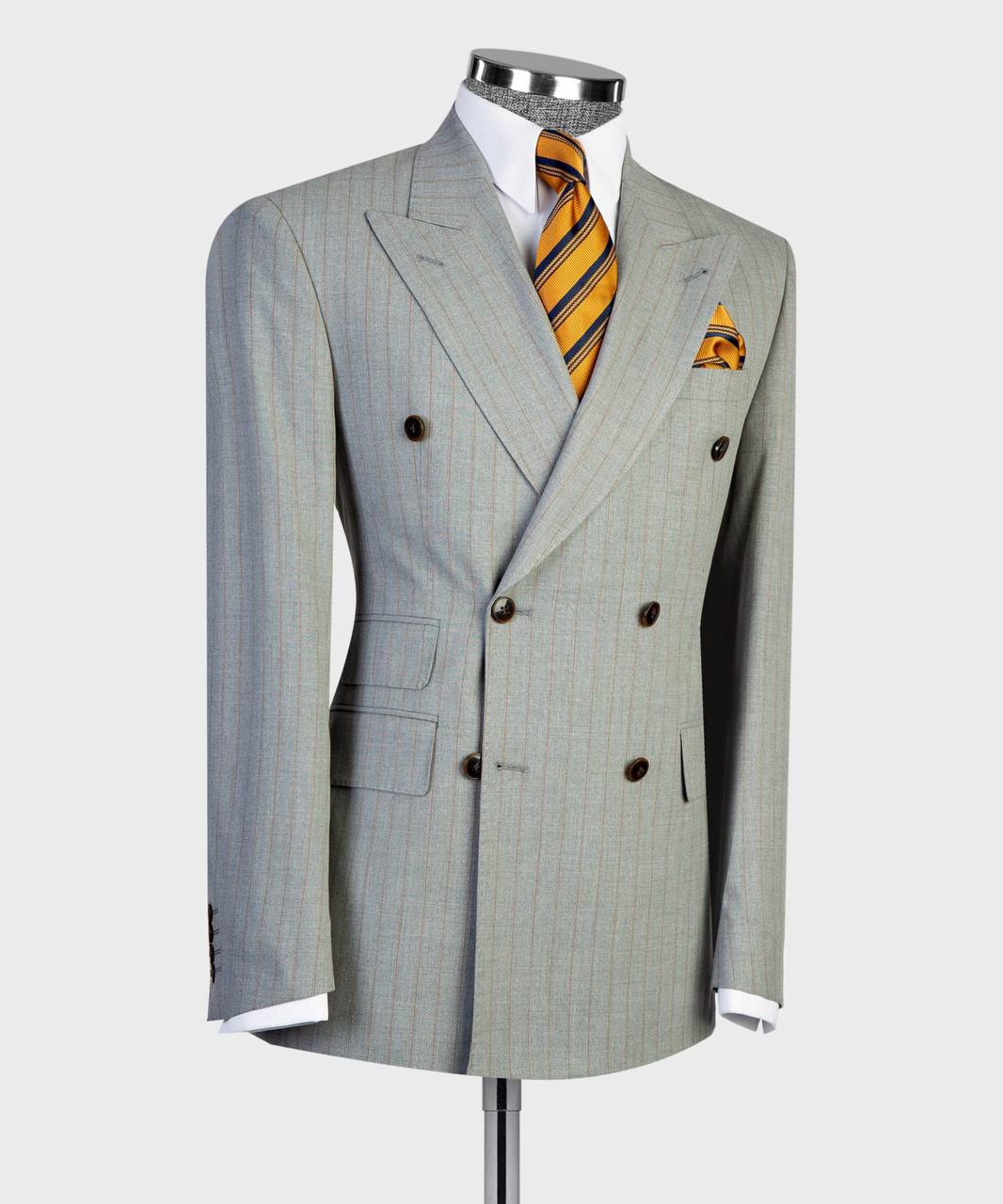 Slate Gray / Brown Pinstripes Double Breasted Suit