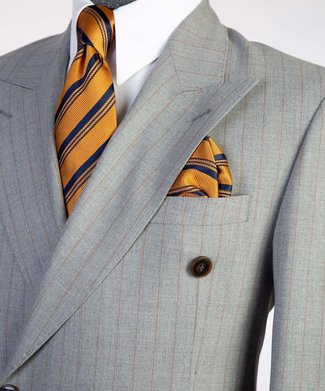 Slate Gray / Brown Pinstripes Double Breasted Suit