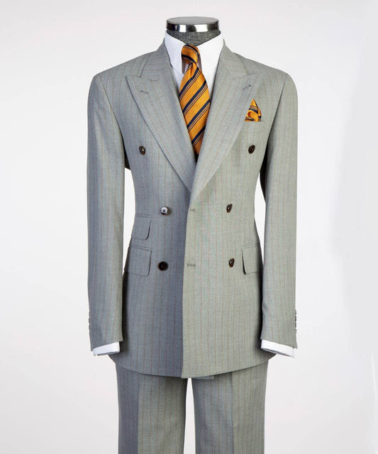 Slate Gray / Brown Pinstripes Double Breasted Suit