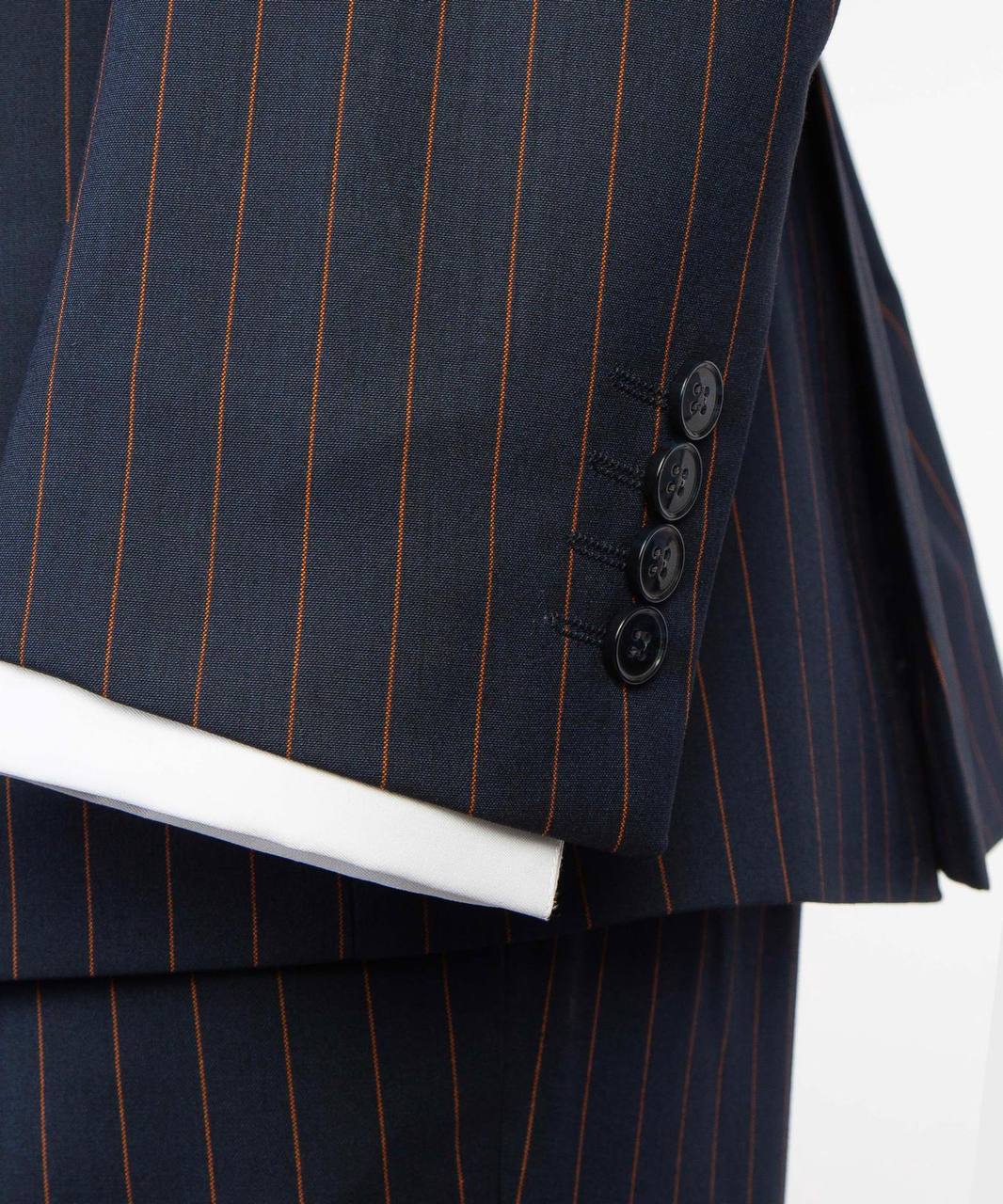 Navy Blue / Orange Pinstripes Double Breasted Suit