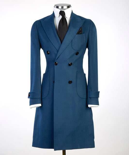 Deep Teal Double Breasted Coat - front view - The Third Gentleman