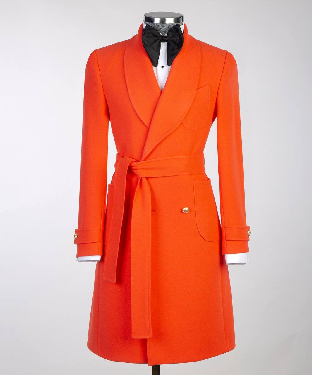 Flame Orange Double Breasted Coat - front view - The Third Gentleman