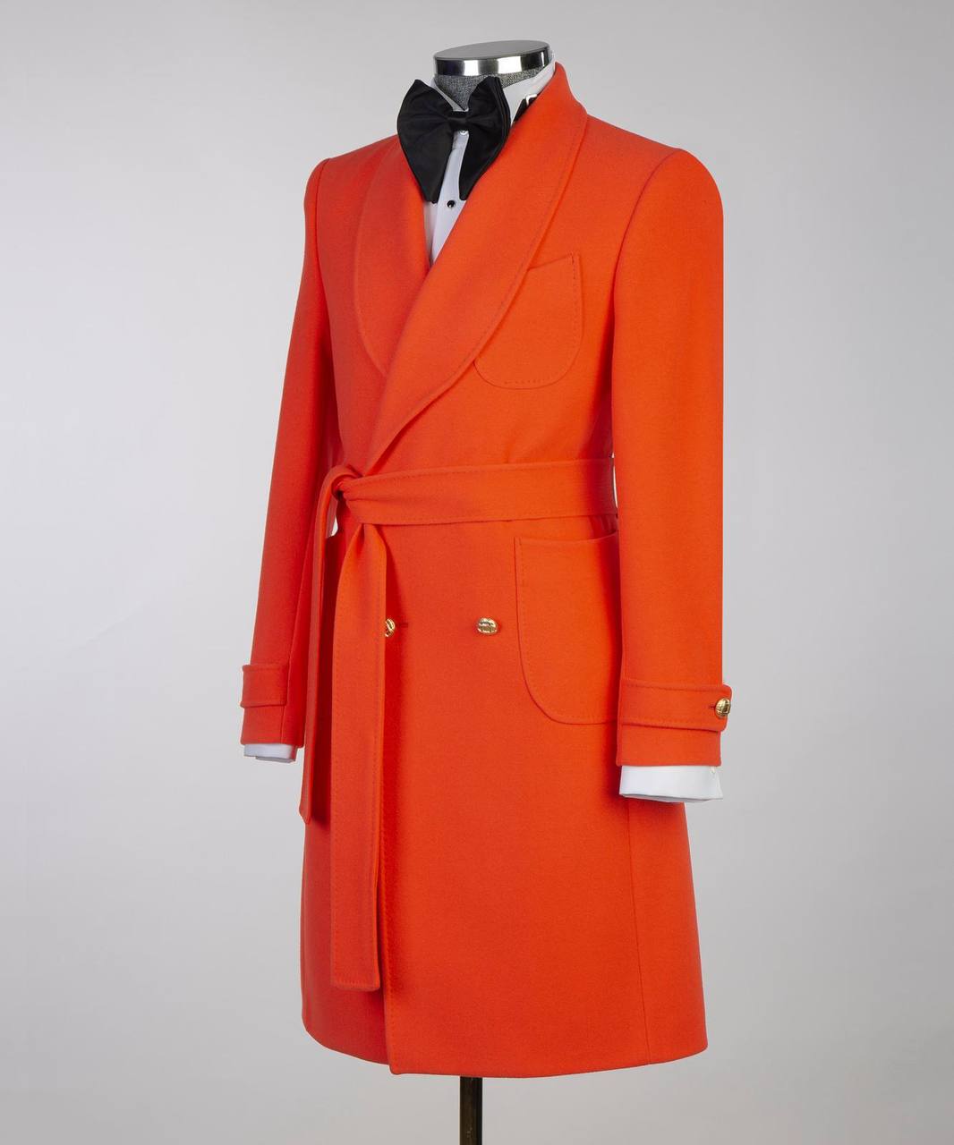 Flame Orange Double Breasted Coat - side view
