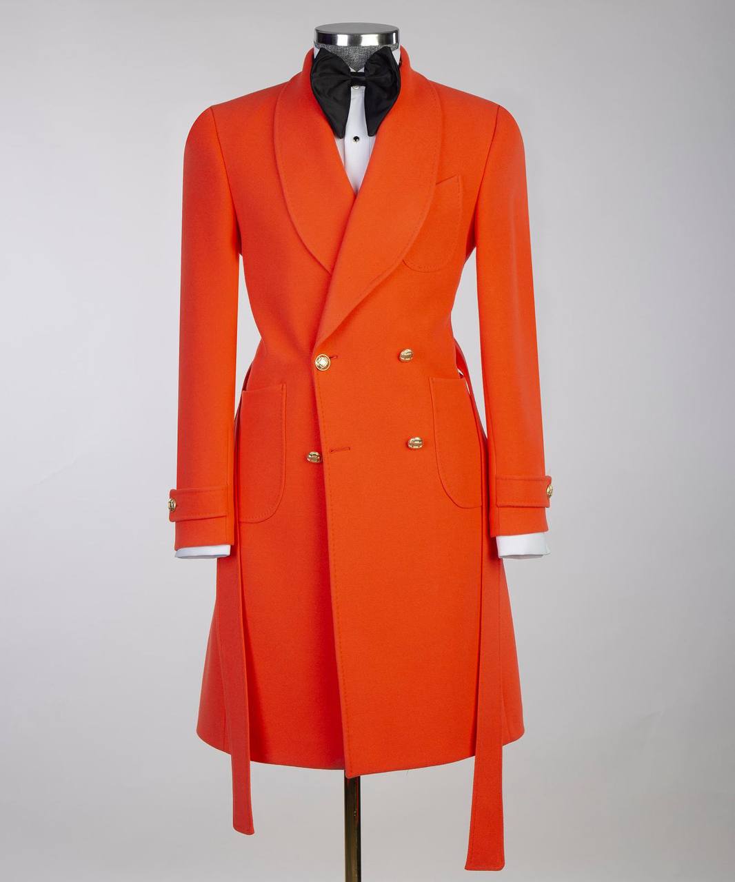 Flame Orange Double Breasted Coat - detail view