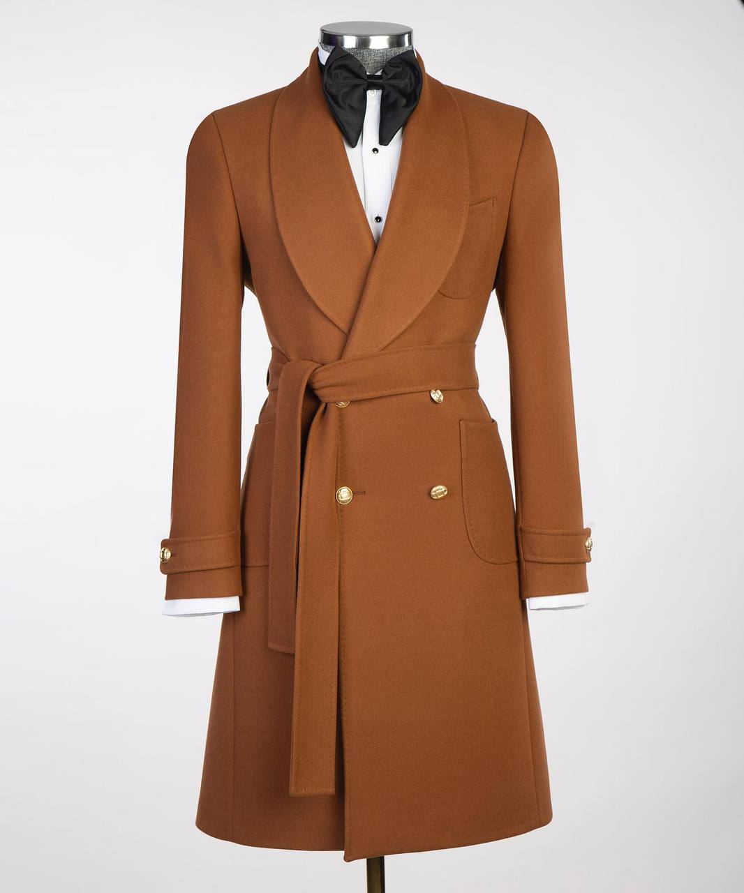 Chestnut Brown Double Breasted Coat - front view - The Third Gentleman