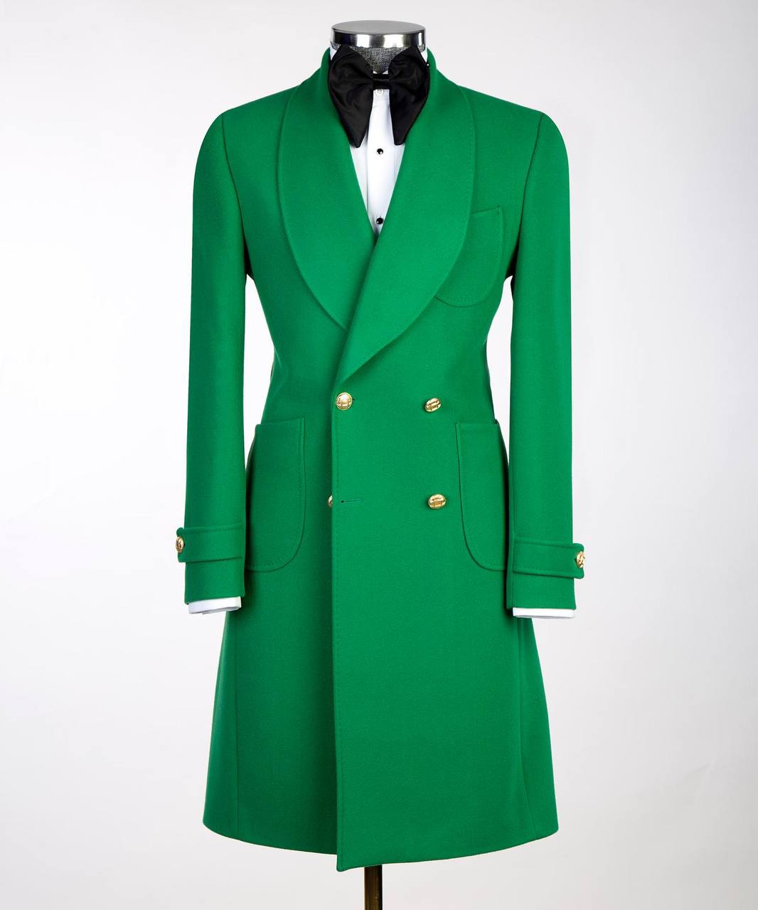 Emerald Green Double Breasted Coat - detail view