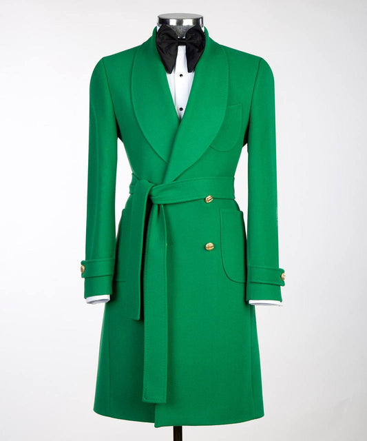 Emerald Green Double Breasted Coat - front view - The Third Gentleman