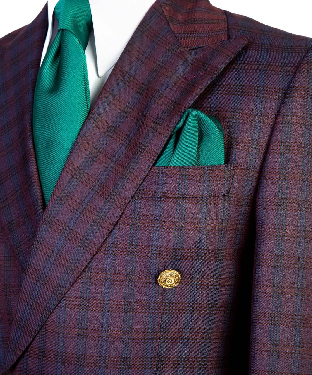 Burgundy & Navy Plaid Double Breasted Suit