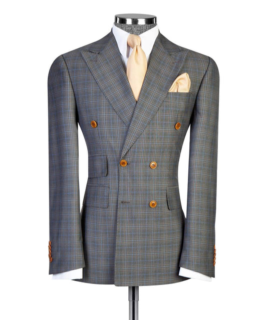 Grey & Blue Windowpane Double Breasted Suit