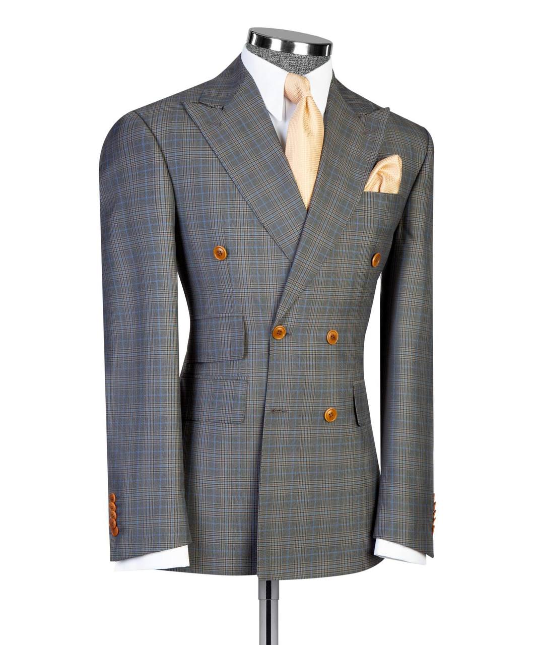 Grey & Blue Windowpane Double Breasted Suit
