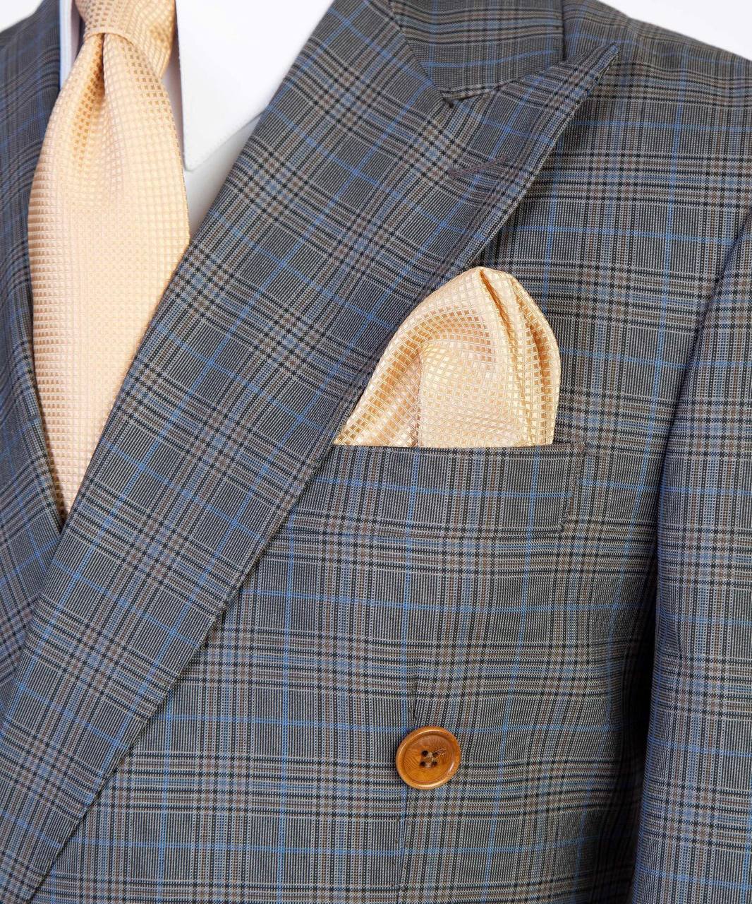 Grey & Blue Windowpane Double Breasted Suit