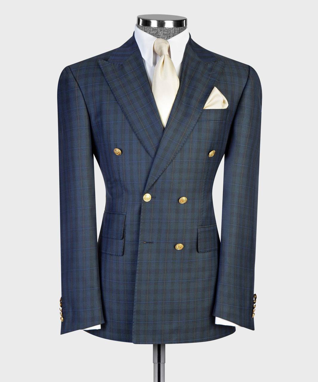 Forest Green & Navy Plaid Double Breasted Suit