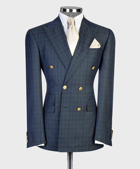 Forest Green & Navy Plaid Double Breasted Suit