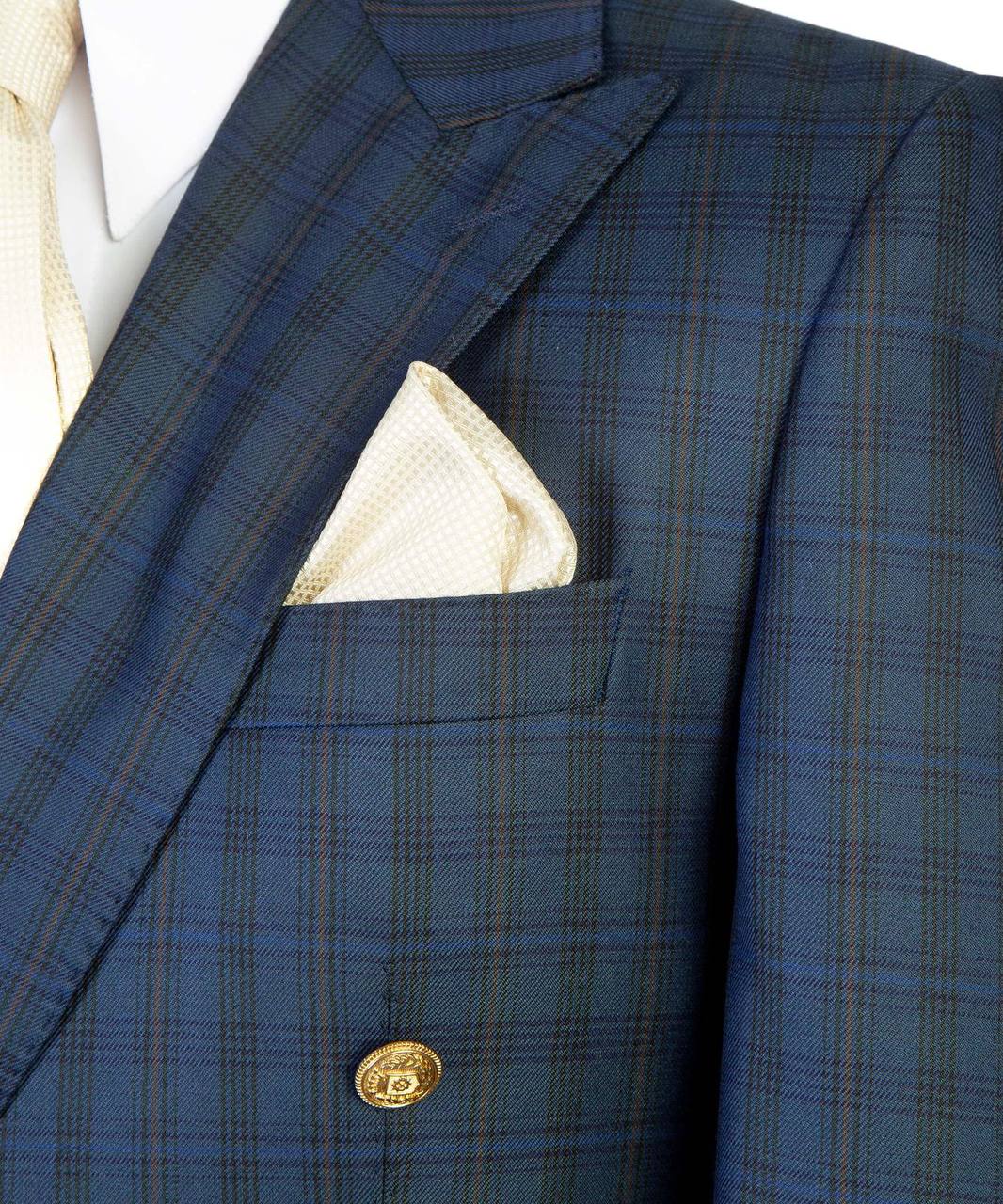 Forest Green & Navy Plaid Double Breasted Suit