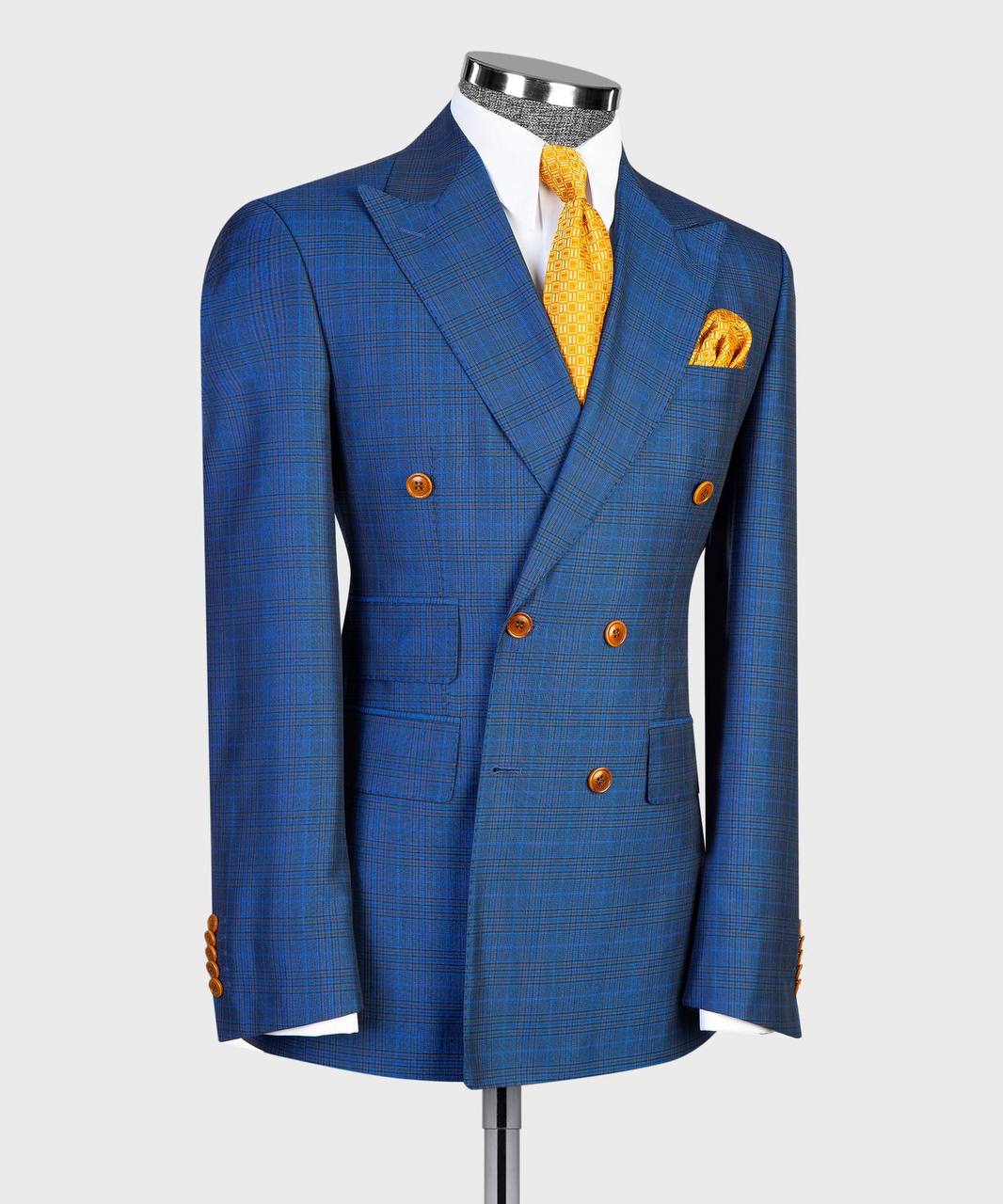 Blue & Teal Check Double Breasted Suit - alternate angle