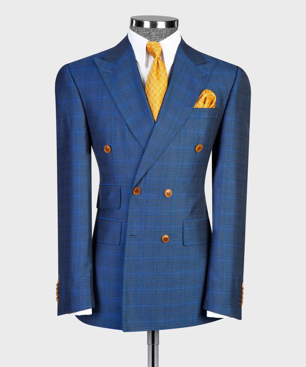 Blue & Teal Check Double Breasted Suit - front view - The Third Gentleman