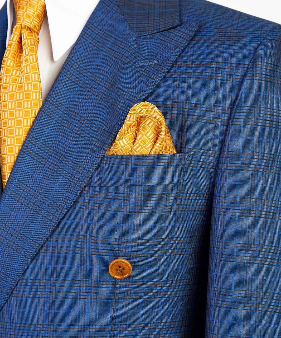 Blue & Teal Check Double Breasted Suit - detail view