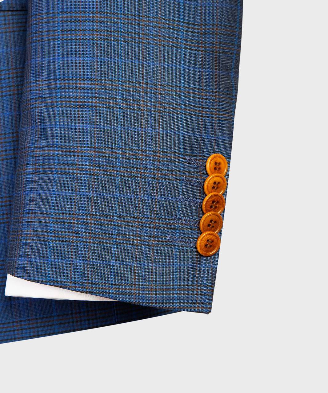Blue & Teal Check Double Breasted Suit - side view