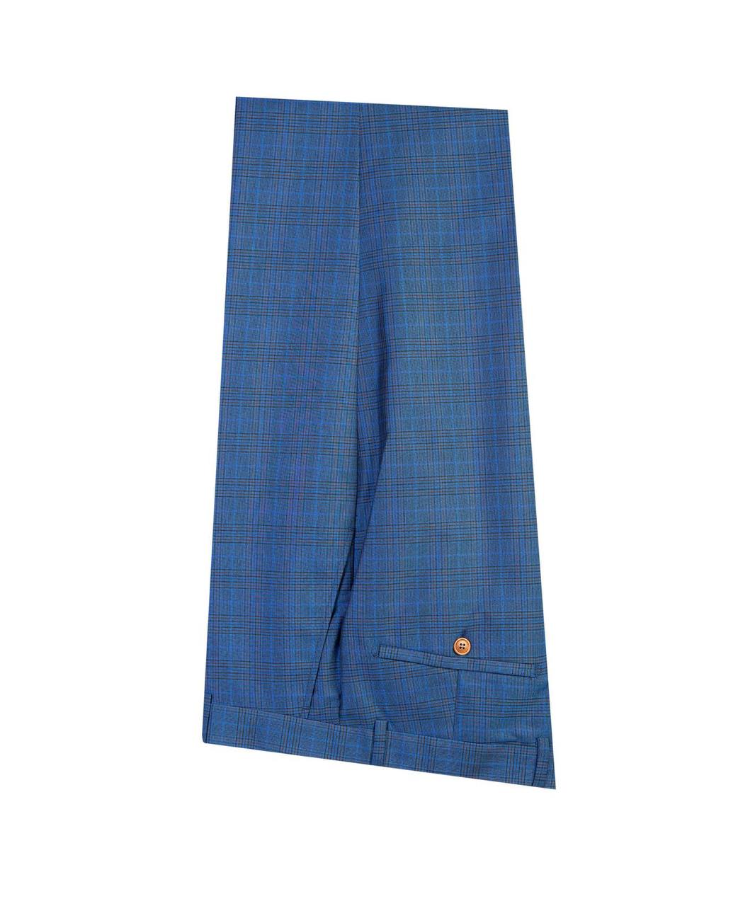 Blue & Teal Check Double Breasted Suit - back view