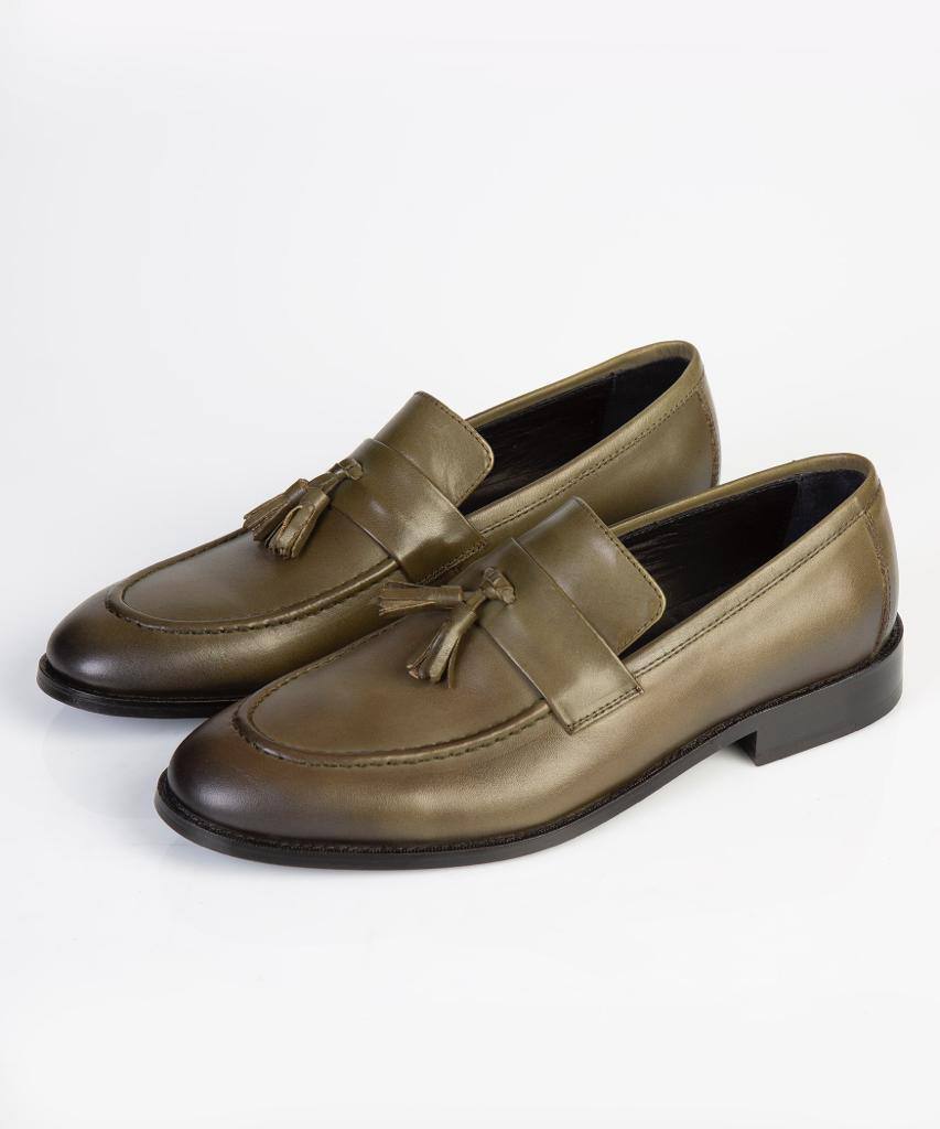 Olive Green Tassel Loafers – 100% Turkish Leather