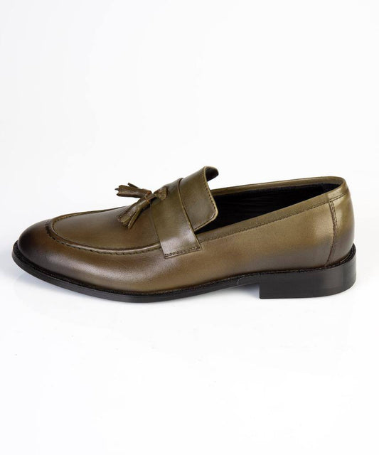 Olive Green Tassel Loafers – 100% Turkish Leather
