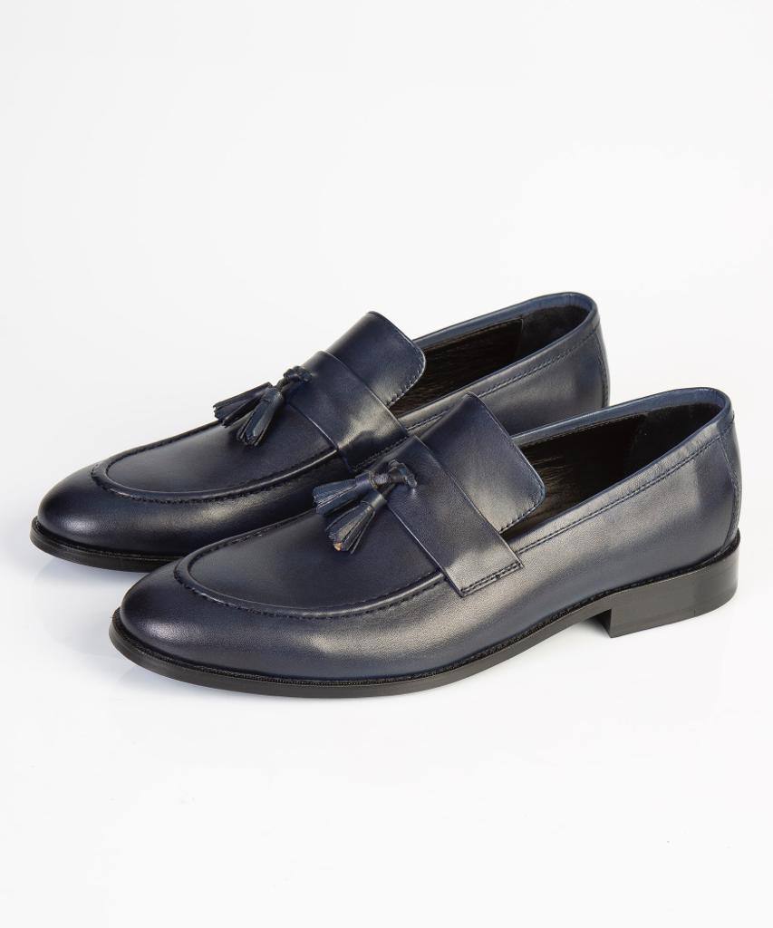 Midnight Navy Tassel Loafers – 100% Turkish Leather