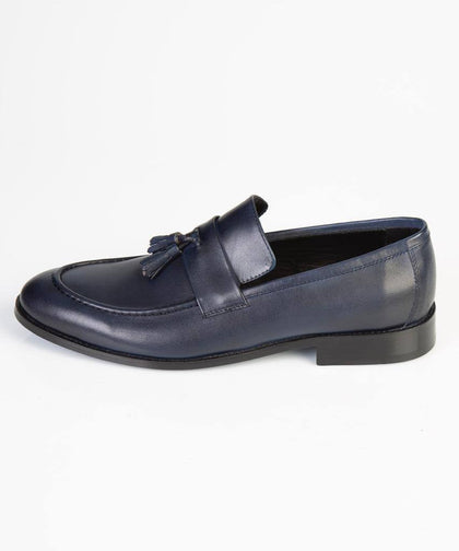 Midnight Navy Tassel Loafers - 100% Turkish Leather - front view - The Third Gentleman