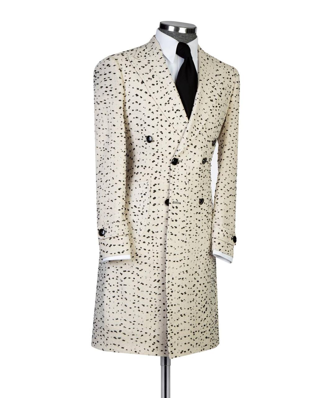 Ivory Flecked Double-Breasted Overcoat
