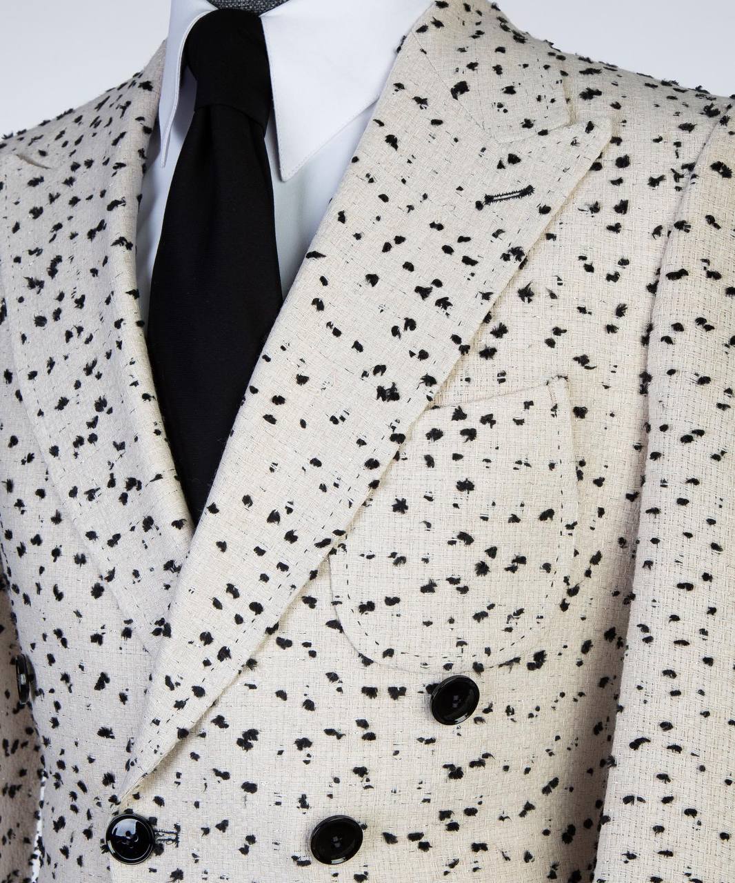 Ivory Flecked Double-Breasted Overcoat