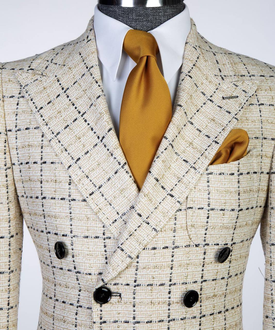 Sand Check Double-Breasted Overcoat - detail view