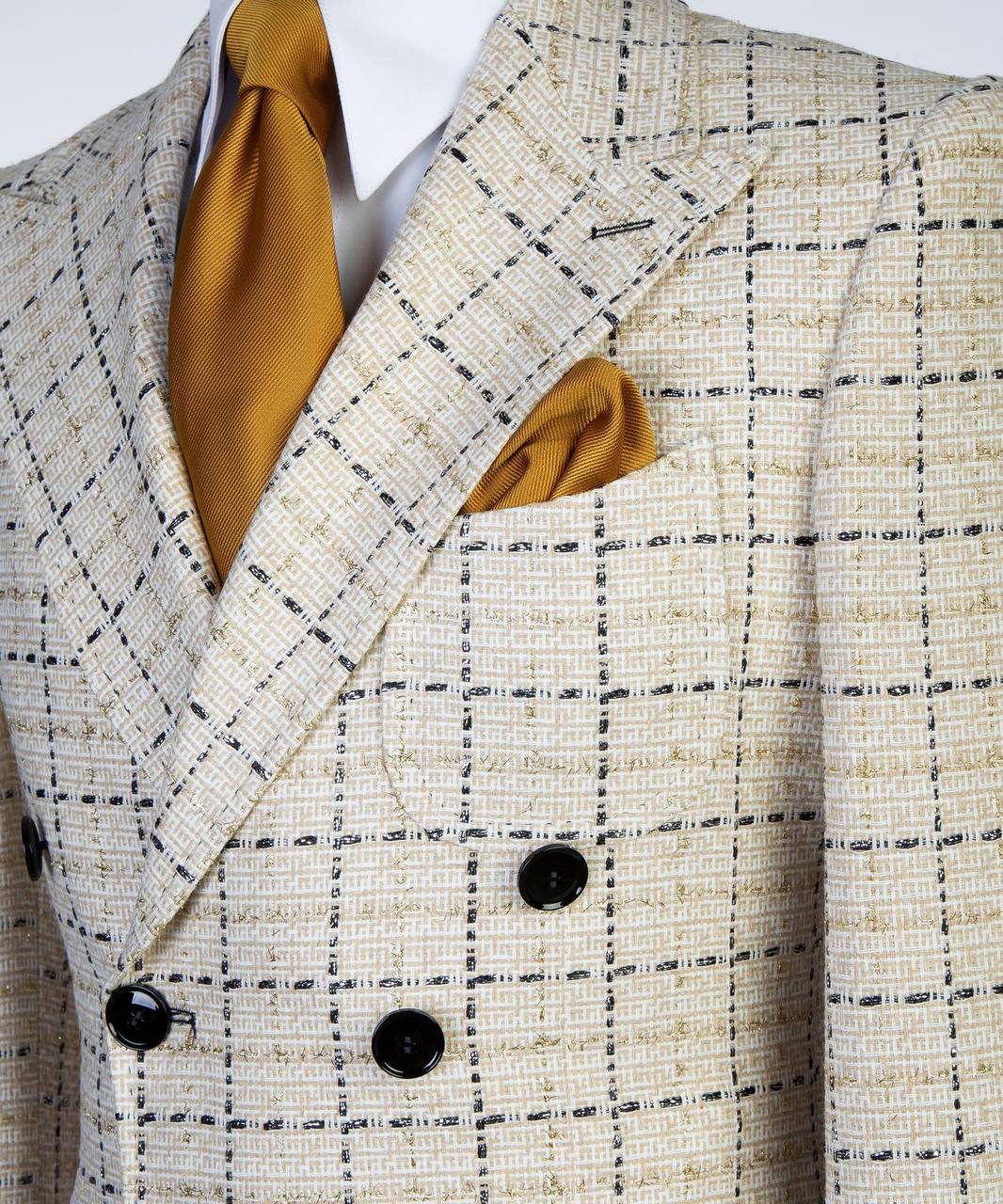 Sand Check Double-Breasted Overcoat - side view