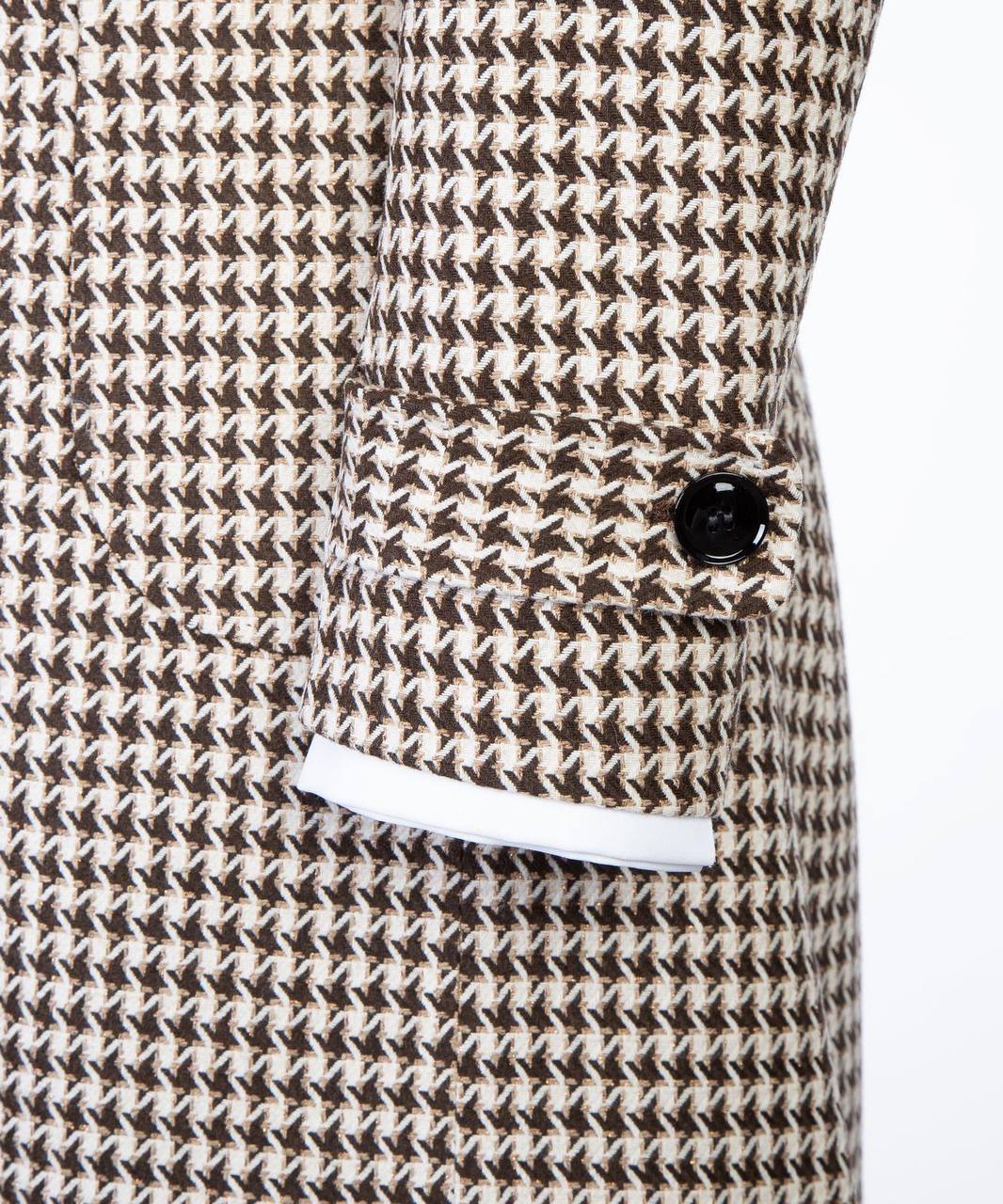 Camel Houndstooth Double-Breasted Overcoat