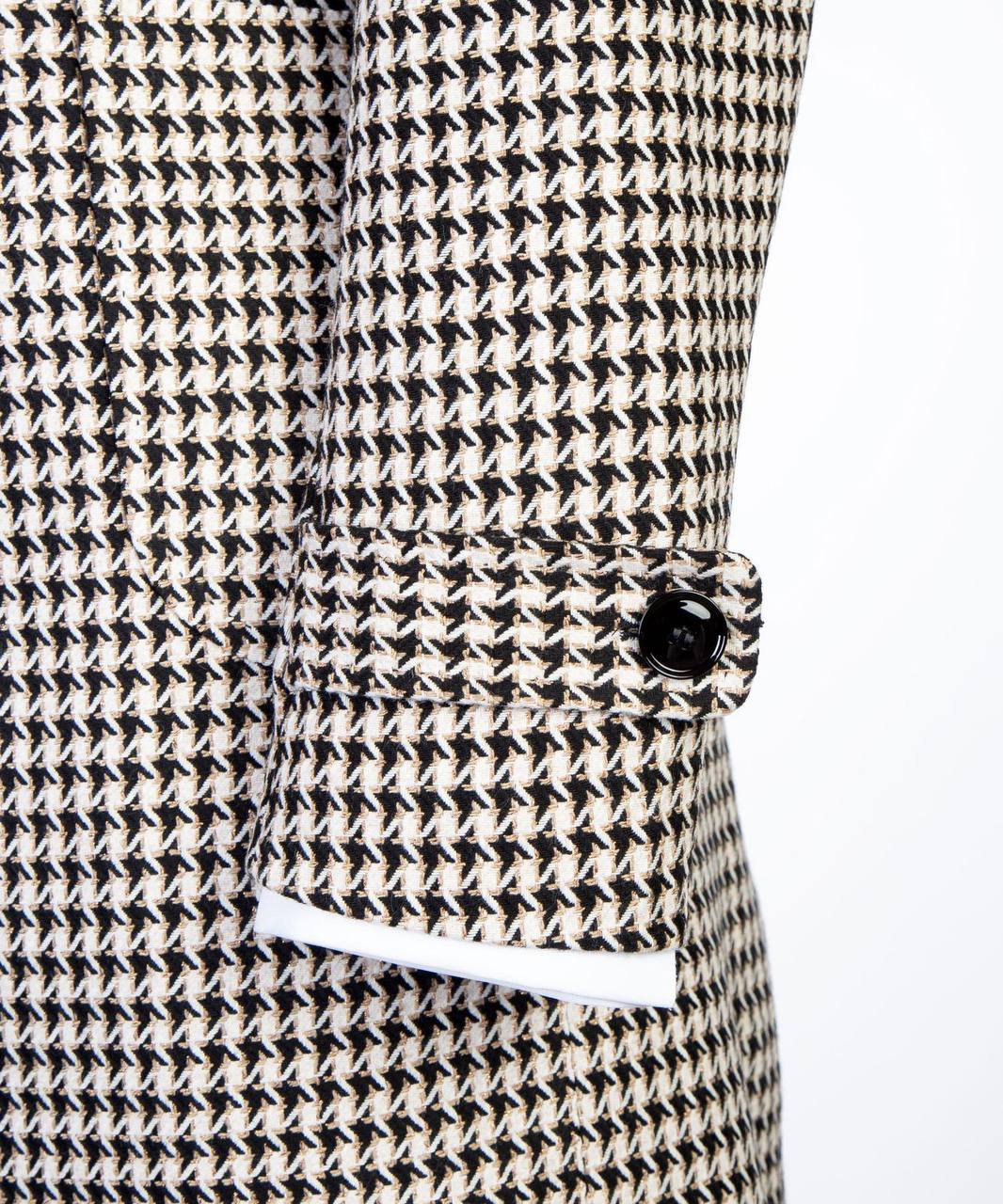 Cream Houndstooth Double-Breasted Overcoat