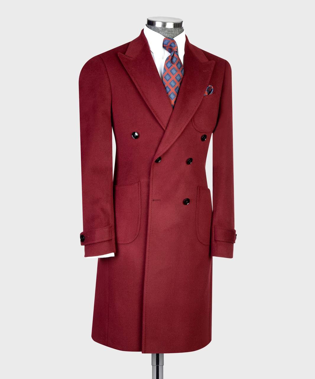 Wine Wool & Cashmere Double-Breasted Overcoat - alternate angle
