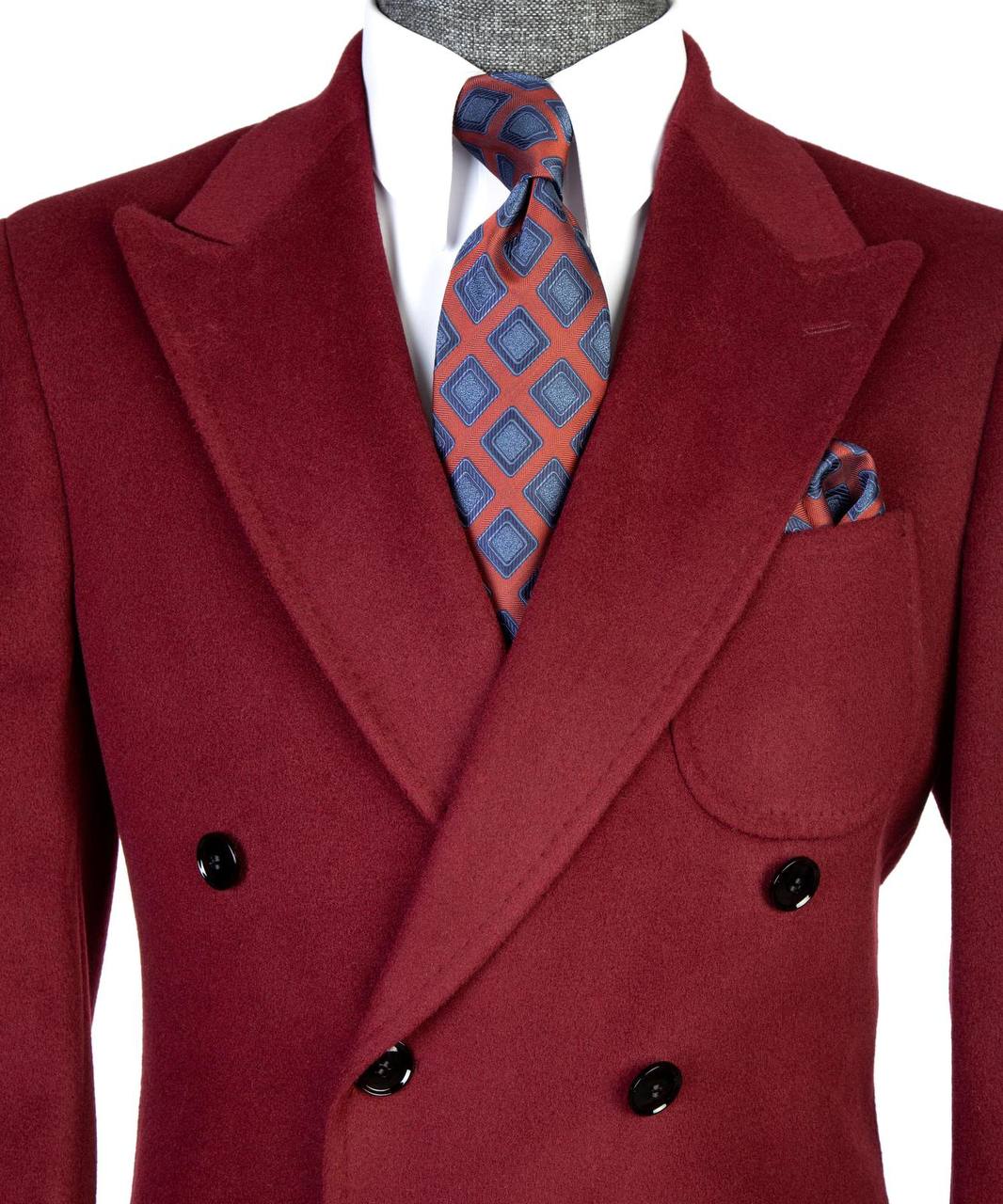 Wine Wool & Cashmere Double-Breasted Overcoat - detail view