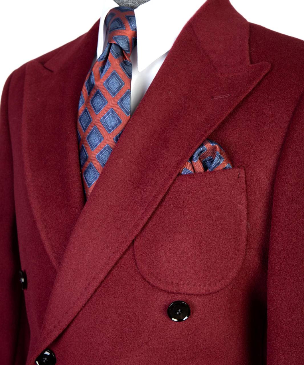 Wine Wool & Cashmere Double-Breasted Overcoat - side view