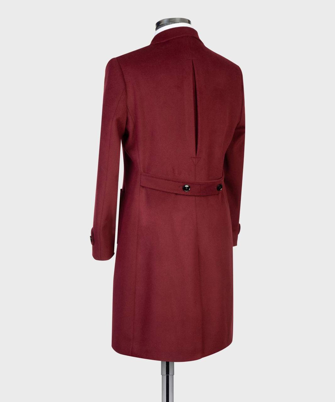 Wine Wool & Cashmere Double-Breasted Overcoat - fabric detail
