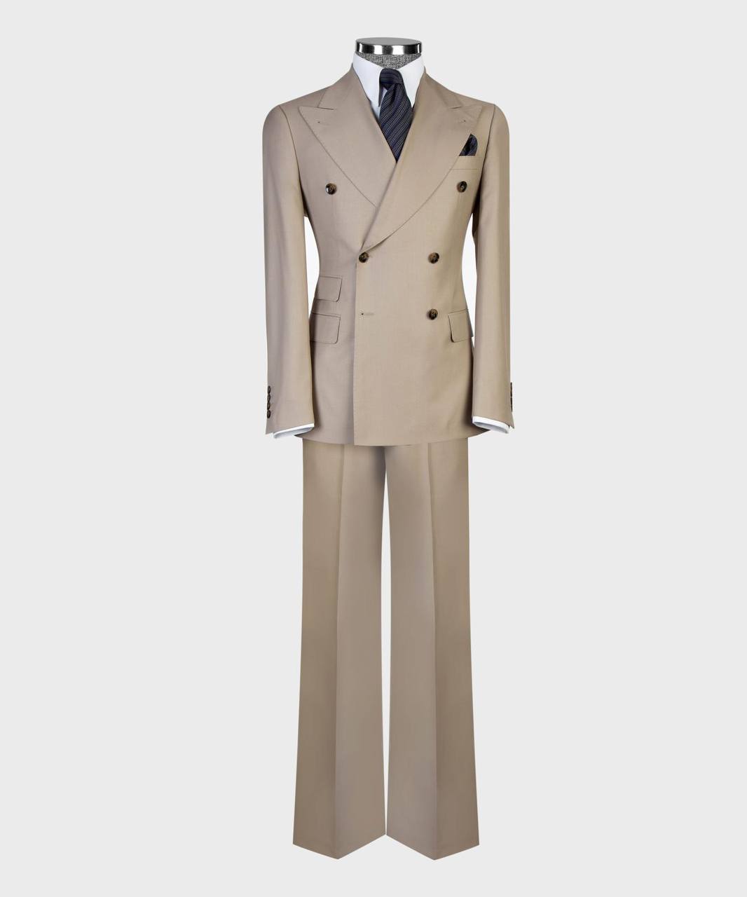 Tan Double Breasted Suit w/ Flared Leg