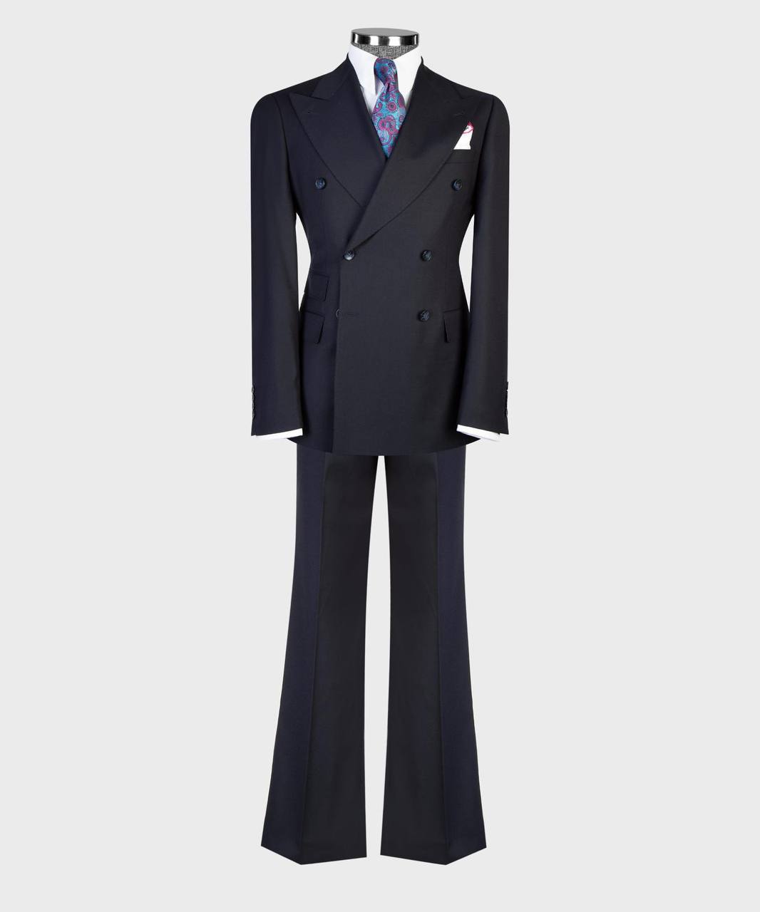 Deep Navy Blue Double Breasted Suit w/ Flared Leg