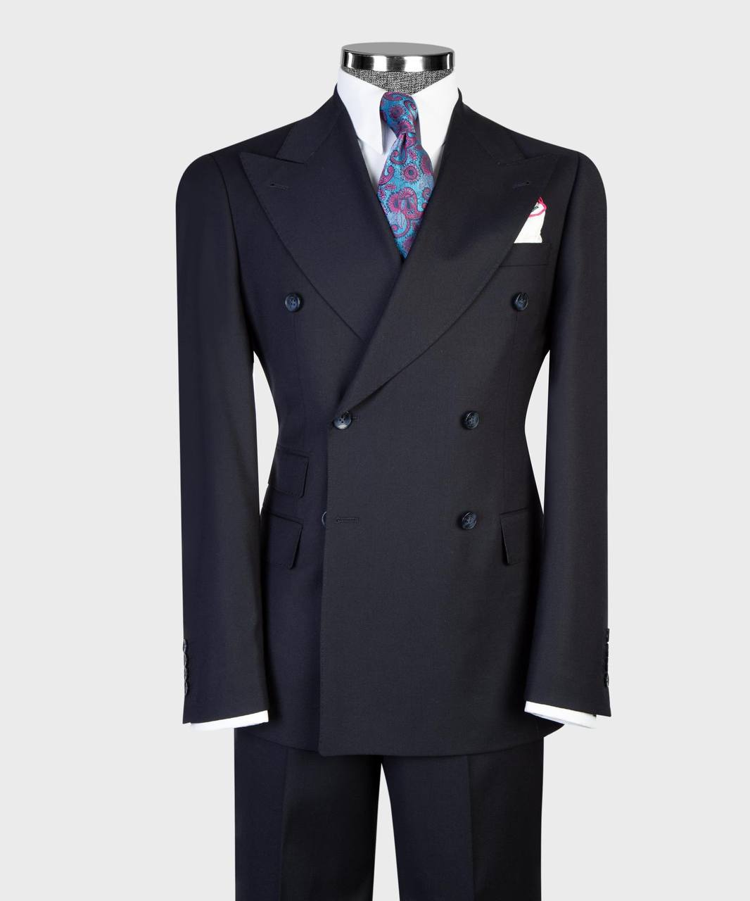 Deep Navy Blue Double Breasted Suit w/ Flared Leg