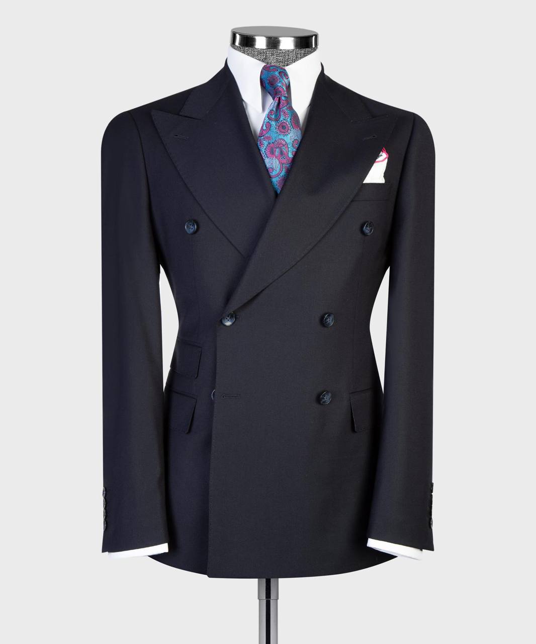 Deep Navy Blue Double Breasted Suit w/ Flared Leg