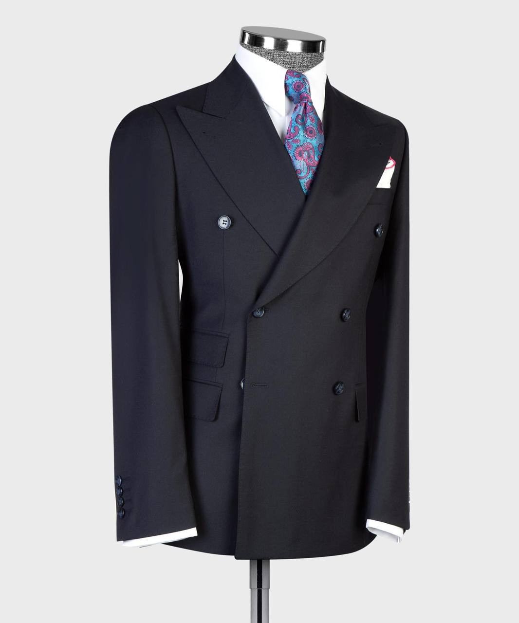 Deep Navy Blue Double Breasted Suit w/ Flared Leg