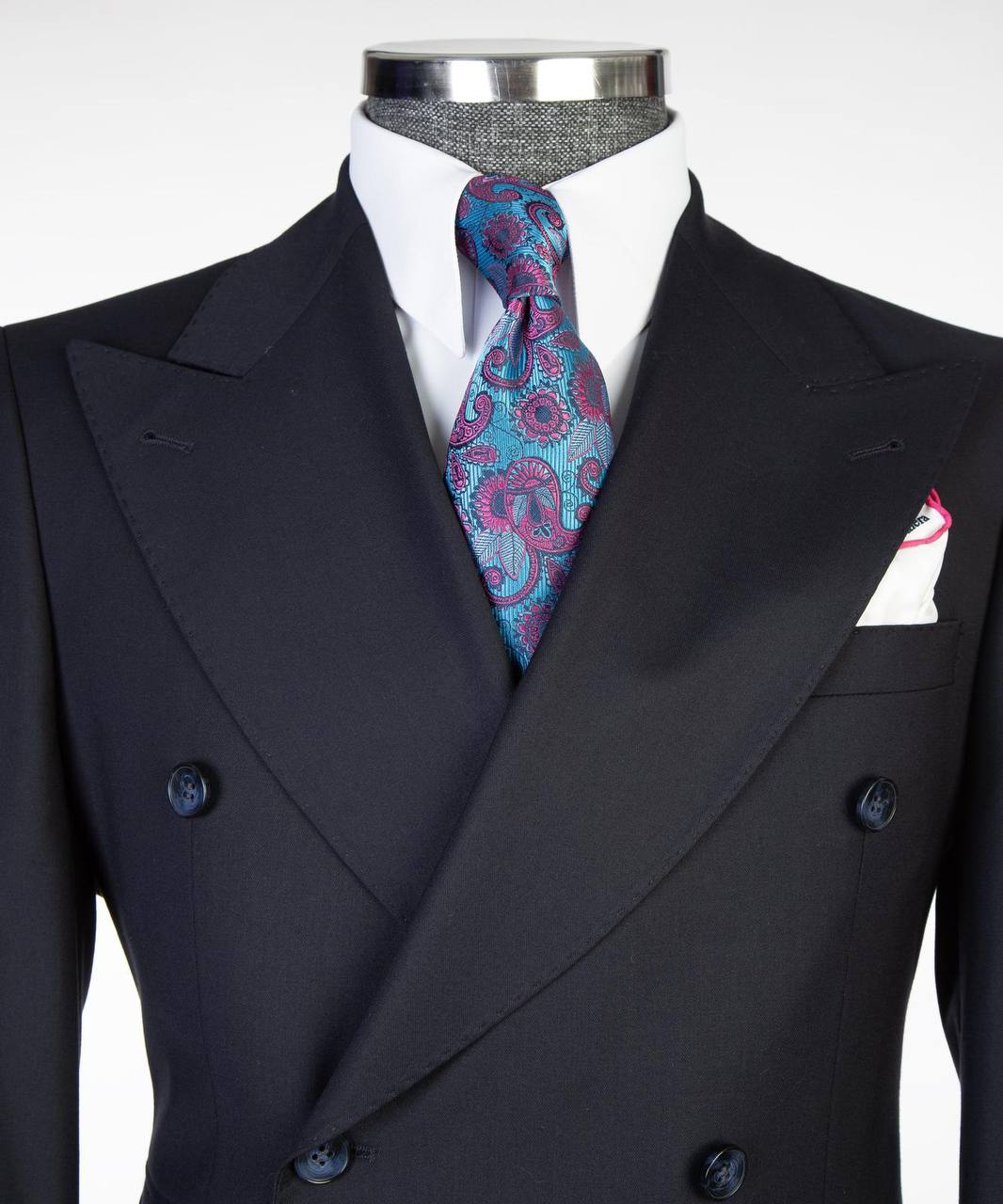 Deep Navy Blue Double Breasted Suit w/ Flared Leg