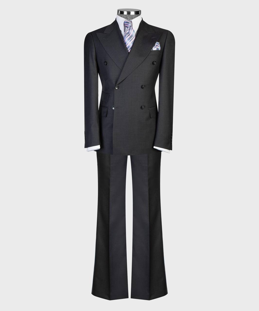 Charcoal Grey Double Breasted Suit w/ Flared Leg